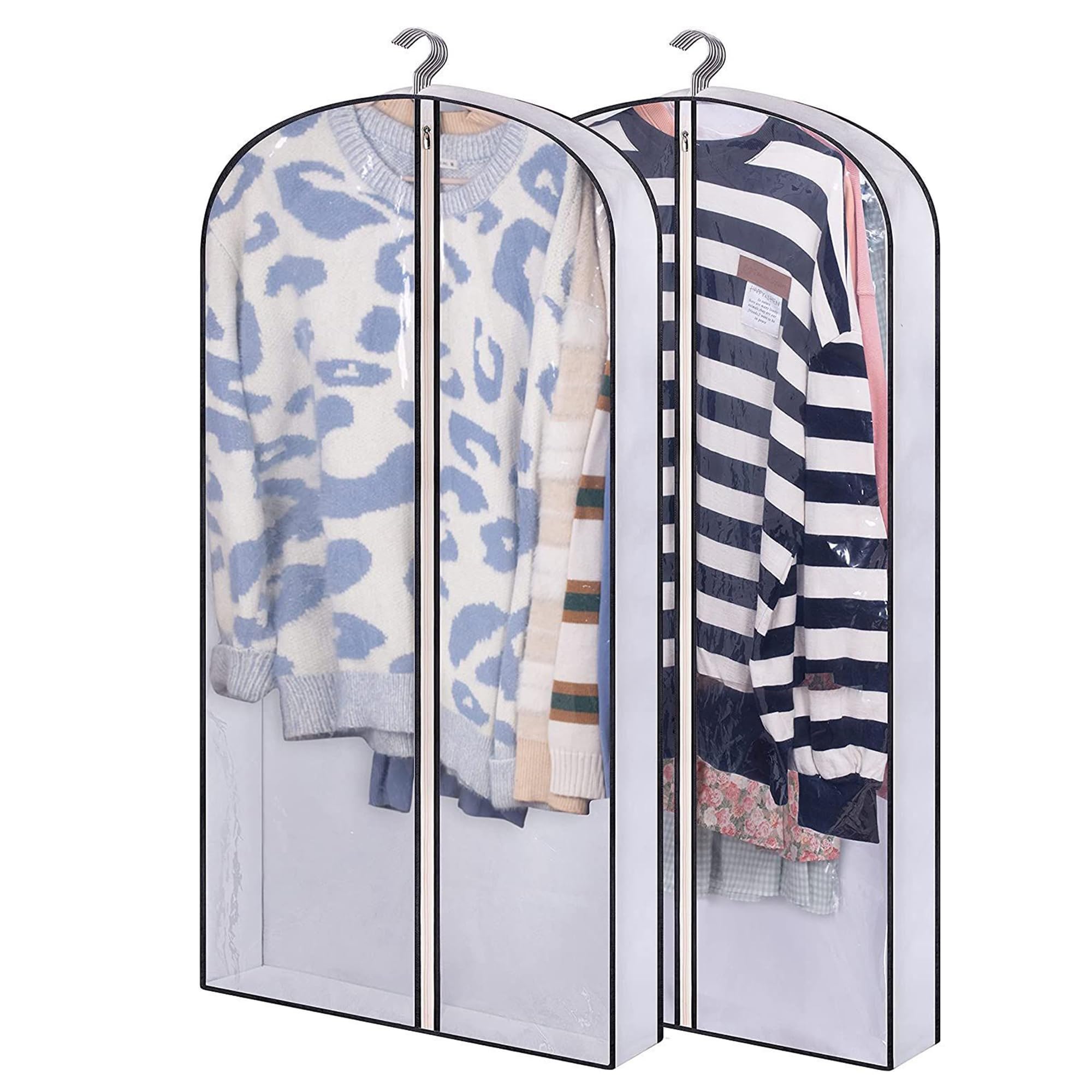 Garment bags Suit cover bags for hanging clothes 100cm, Moth Proof Dress Bag Covers Damp-proof Suit Storage Bag Clothes, Plastic Protector for Jacket, Coat, Sweater, Shirts 2 Packs (White) — image 1