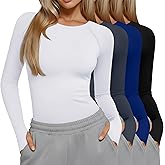 Oakgarden 4 Pack Women's Seamless Workout Shirts Long Sleeve Yoga Athletic Top Thumb Holes Raglan Crewneck Sports Running Tee