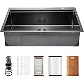 VEVOR Drop In Kitchen Sink 33 Inch Kitchen Sink Workstation, 304 Stainless Steel Top Mount Sinks, Drop-In Single Bowl with Ledge &amp; Multiple Accessories Sink for RV, Prep Kitchen, Bar 33 x 22 x 9inch
