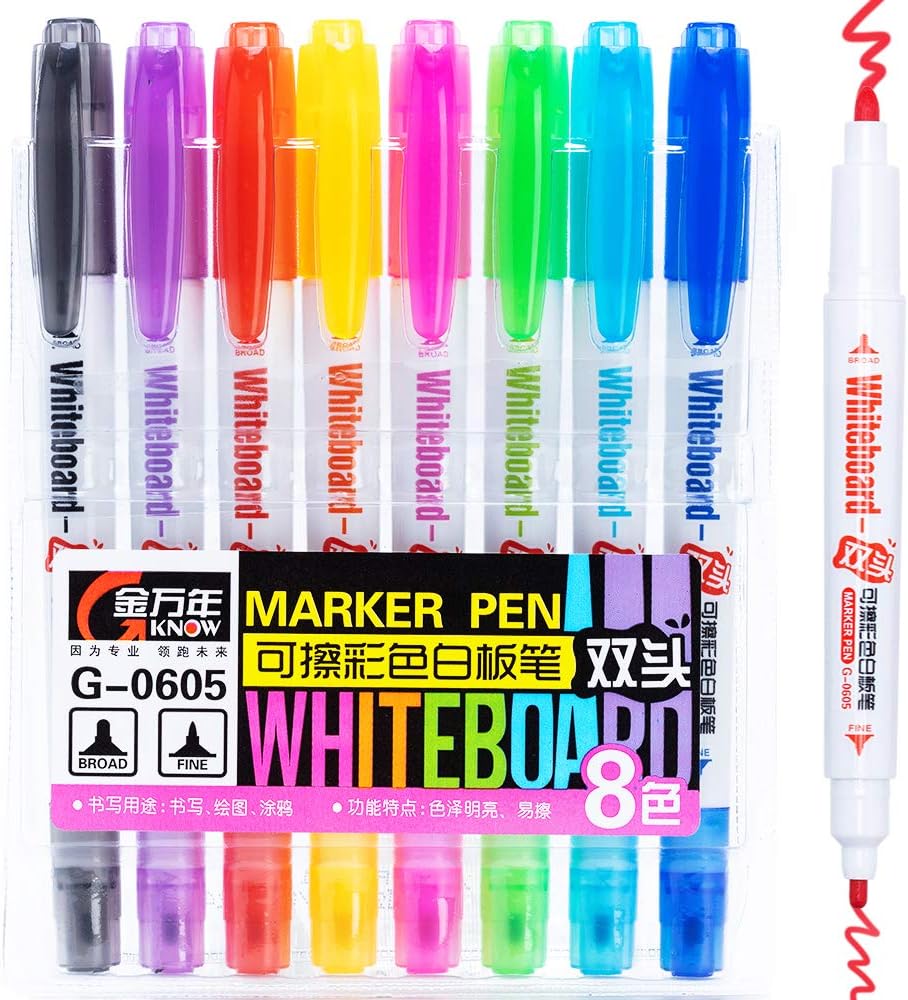 Dual Tip White Board Pens 8 Pack Verschillende Kleur Droog Wissen Markers Voor School Kantoor Thuisgebruik Amazon Nl