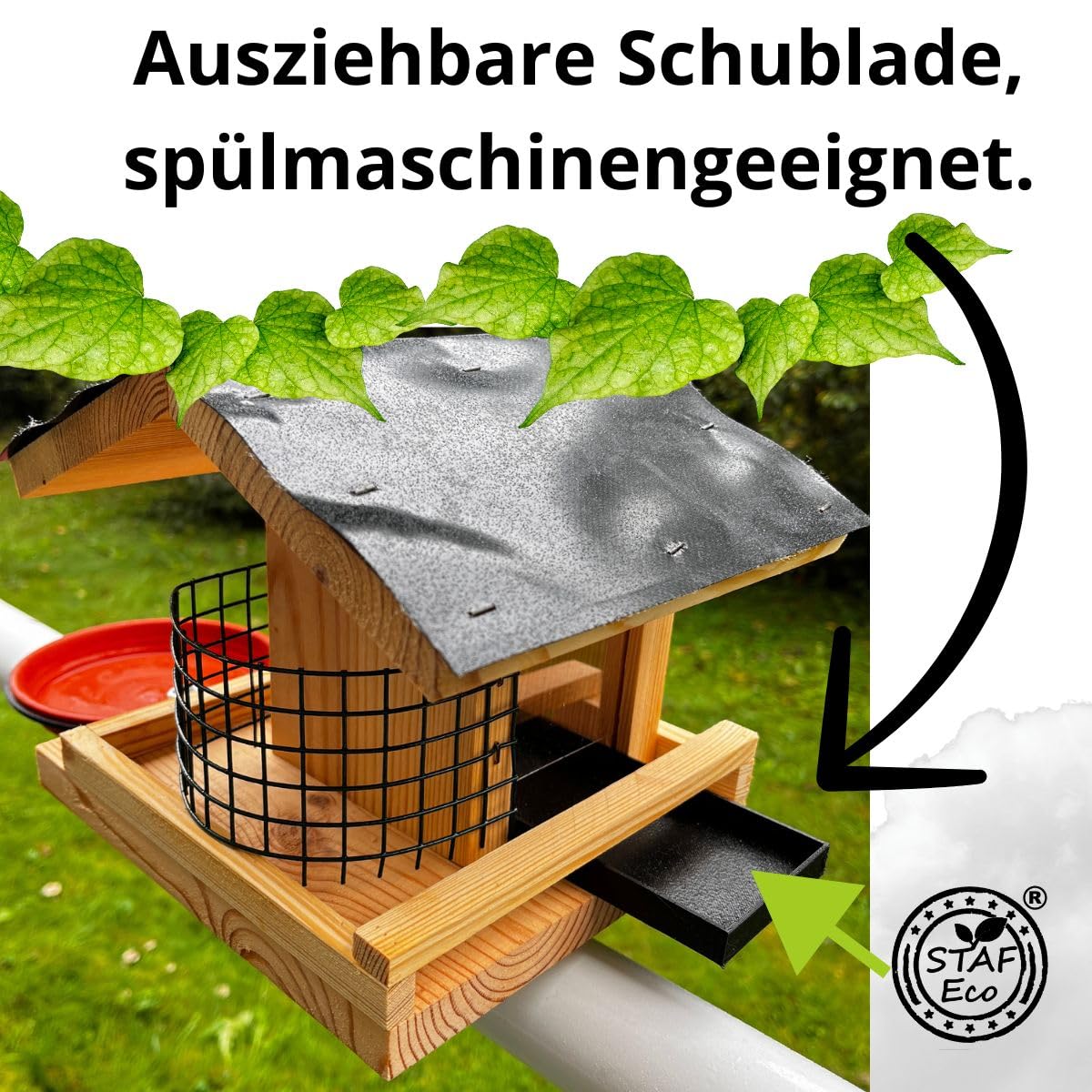 STAFECO Vogelfutterhaus Vogelhaus für Balkon wetterfest Futterhaus balkongeländer Holz imprägniert Handarbeit Gartenvögel im Garten Balkonhalterung mit Einer Größe von 30 bis 60 mm (Balkon 2) 6