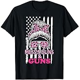 Messy Buns and Guns tshirt For Women Wife Mom Pink Leopard T-Shirt