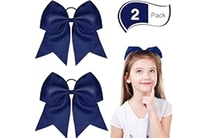 WILLBOND 2 Packs Jumbo Cheerleading Bow 8 Inch Large Cheer Hair Bows with Ponytail Holder for Teen Girls Softball Outfit Uniform(Navy Blue)