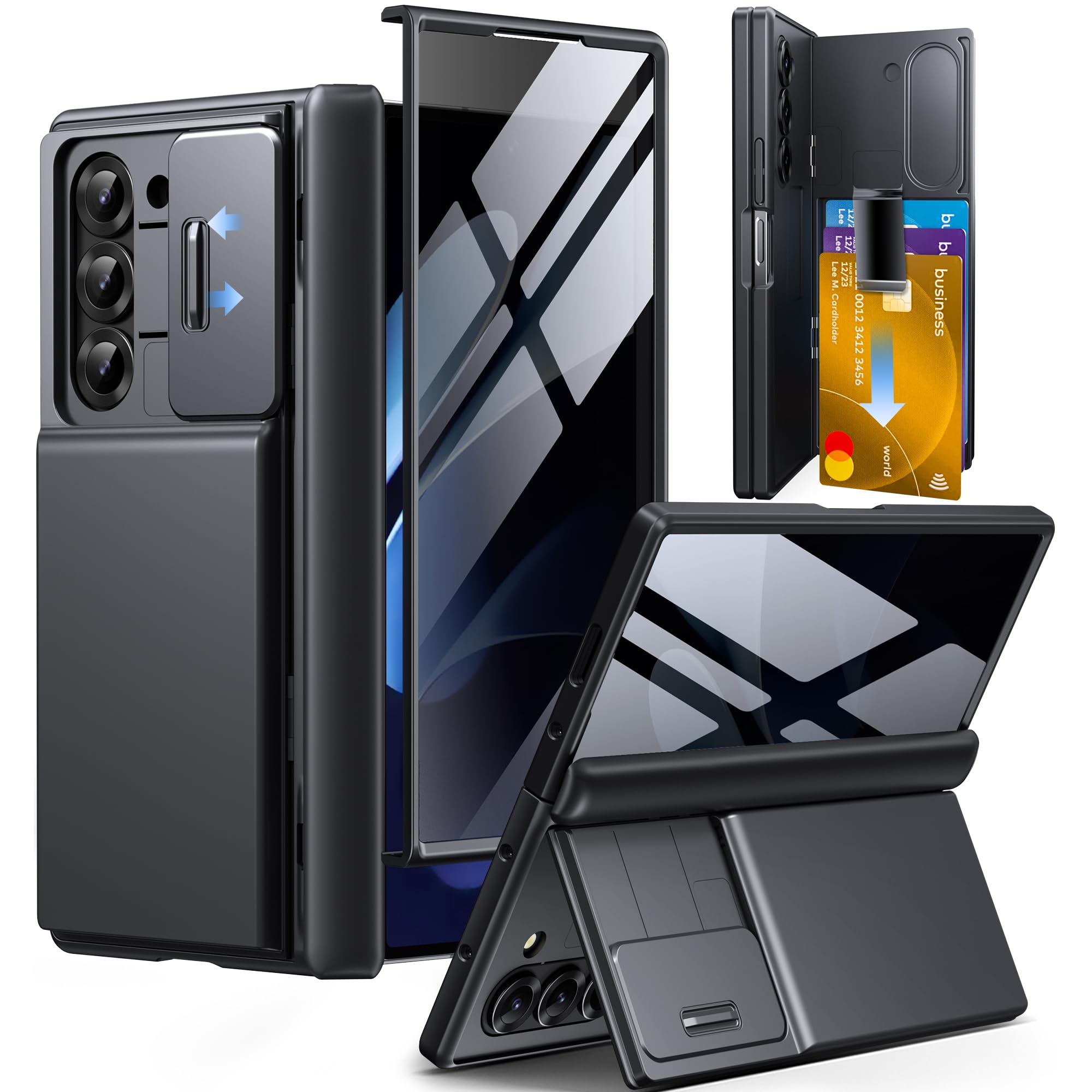 Photo 1 of TONGATE Wallet for Z Fold 6 Case with Privacy Screen Protector, [Anti Spy][Card Holder] Built-in Kickstand & Camera Cover, Z6 Shockproof Phone Case for Samsung Galaxy Z Fold 6 (Black, No S Pen Slot)
