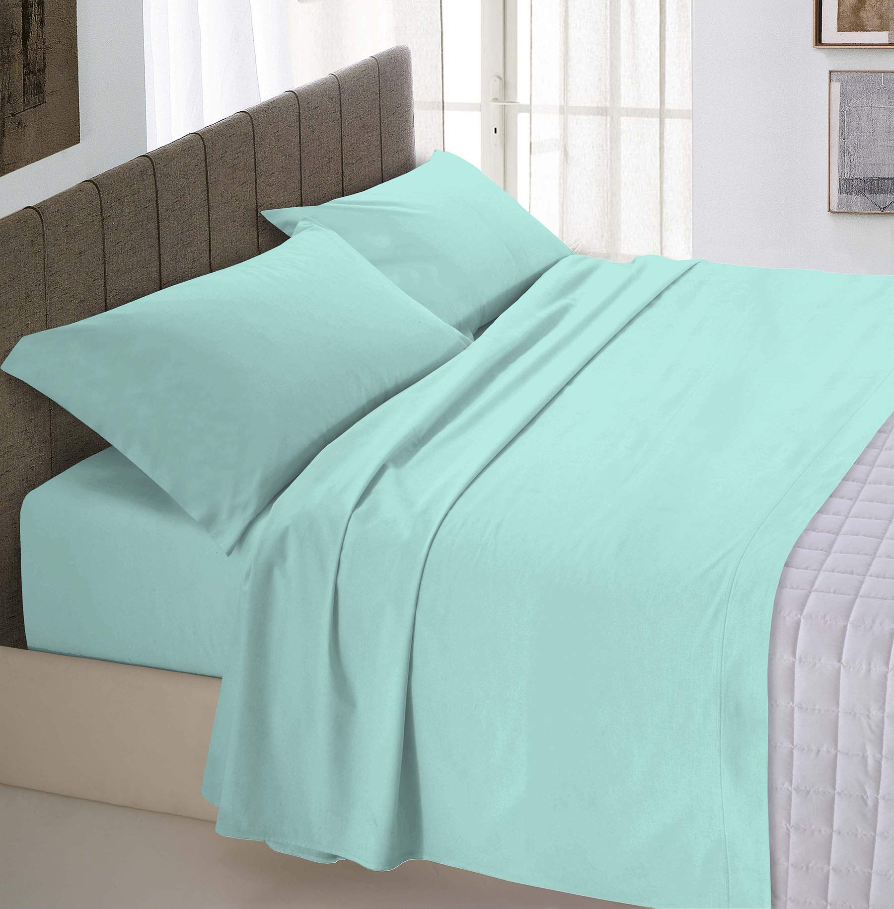 Italian Bed Linen Max Color Bed linen set (flat 250x300, fitted sheet 170x200cm+2 pillowcases 52x82cm), water green, Cotton, DOUBLE
