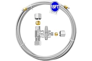 PURENAT PEX Refrigerator Water Line Kit - 15FT Ice Maker Tubing with Tee Stop Valve，Flexible Hose with 1/4" Compression Fittings for Potable Drinking Water