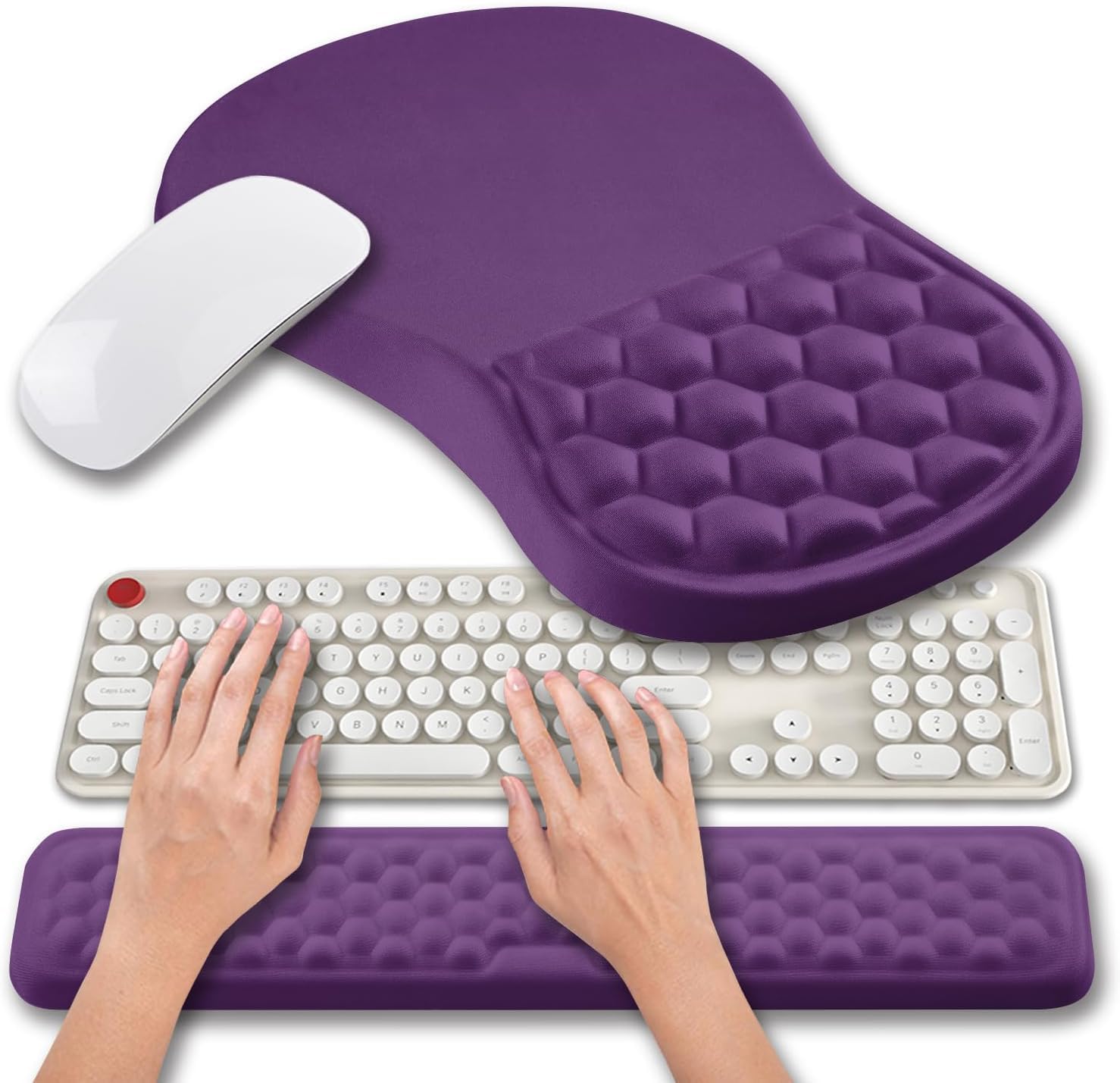Photo 1 of Hokafenle 2 in 1 Ergonomic Mouse Pad Wrist Support & Wrist Rest for Computer Keyboard Set, with Relieve Carpal Tunnel Pain Massage Bulge and Full Memory Gel Design (2In1 Set, Dark Purple)