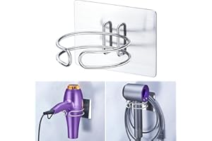XILIMEN Hair Dryer Holder Wall Mounted, Self Adhesive Blow Dryer Hanger for Most Hair Dryers Storage, Hairdryer Holder Rack for Bathroom Cabinet, Silver