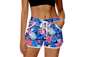 Deerose Women 4th of July Board Shorts Hawaiian Tropical Print Beach Swim Shorts with Pockets