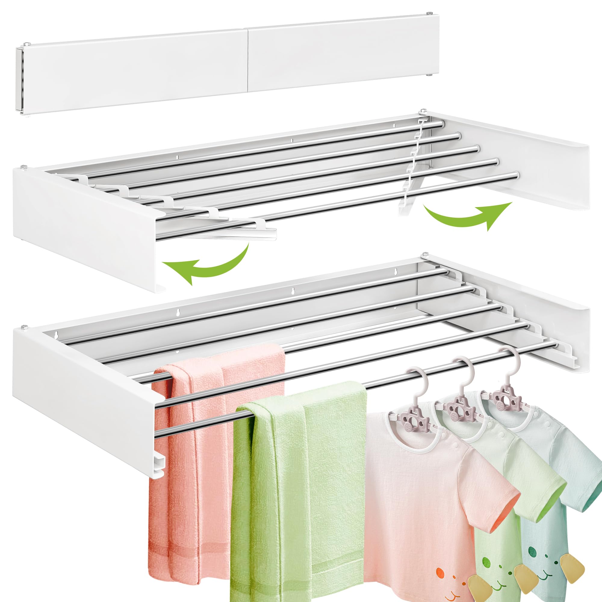 Photo 1 of ZdwCyl Wall Mounted Clothes Drying Rack 32 inches,Foldbale Laundry Drying Rack Wall Mount,Drying Rack Clothing Space Saver,Retractable,Collapsible,Folding Laundry Rack,White