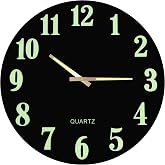 Lulu Decor, 18" Slim Wall Clock with Modern Black Glass Dial, Glow in The Dark Hands and Arabic Numbers (Battery Operated)