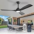 Depuley 52-Inch Ceiling Fan with Light: Black 3 Blade Outdoor Fans for Patios - Dimmable Indoor Fan with Remote APP Control Ultra Quiet DC Motor Reversible 6 Speed Timer