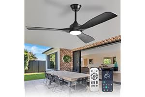 Depuley 52-Inch Ceiling Fan with Light: Black 3 Blade Outdoor Fans for Patios - Dimmable Indoor Fan with Remote APP Control Ultra Quiet DC Motor Reversible 6 Speed Timer