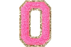 WISH YOUNG 3Pcs Chenille Letter Patches Iron on Patches Glitter Varsity Letter Patches Embroidered Patch Gold Border Sew On Patches for Clothing Hat Shirt Bag (Rose, O)