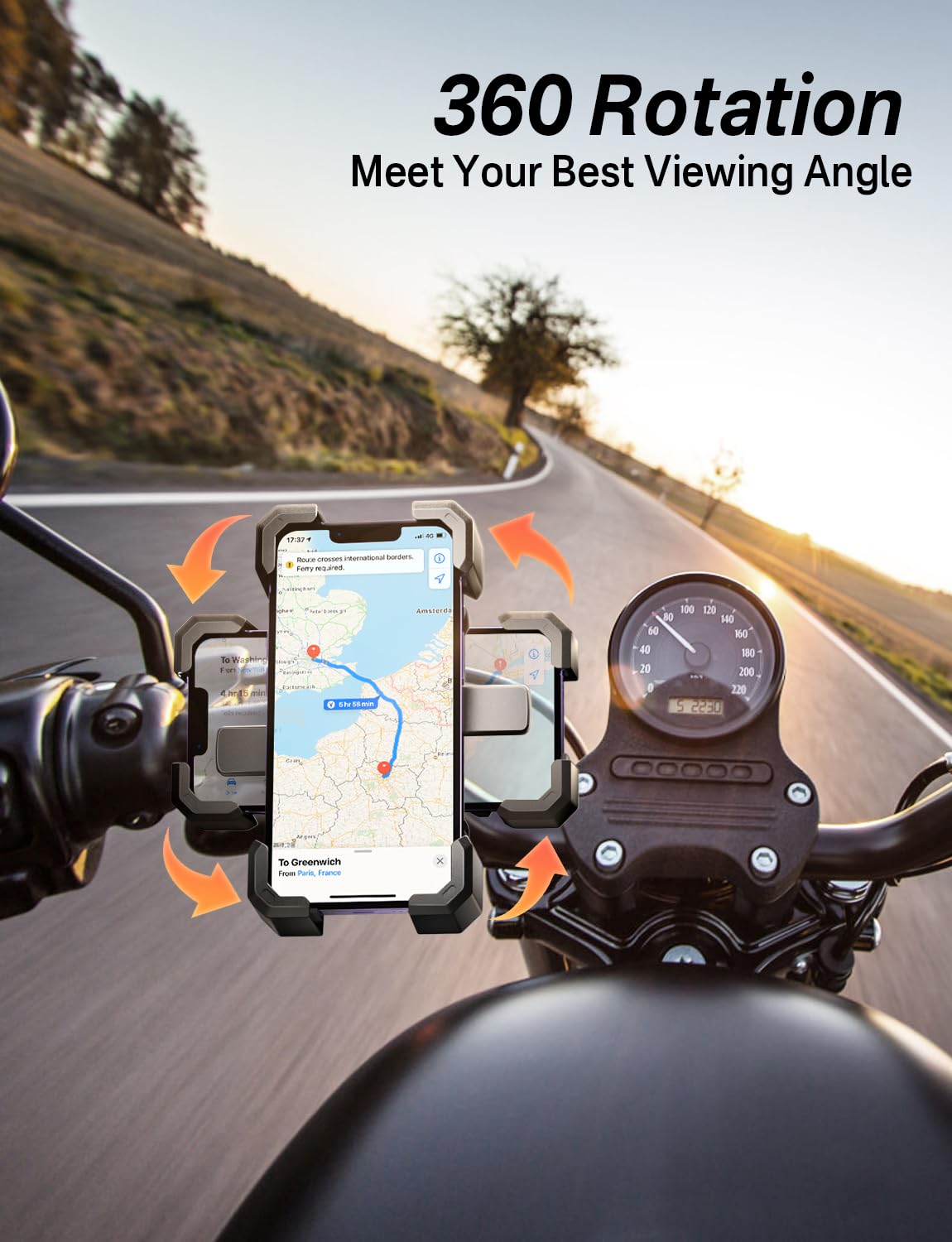 Delobon Bike Phone Holder Handlebar,Motorcycle Phone Mount,ATV Cell Phone Clamp,Scooter Phone Clip for iPhone 15 Pro Max14 13 12plus, Samsung S24Ultra S23 and More 4.7