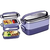 JUBOSYCZ Stainless Steel Bento Box for Adults&Kids,Japanese Leakproof Lunch Box Divided Food Meal Storage Containers Set Stackable 2 Layer for Children School Picnic Blue