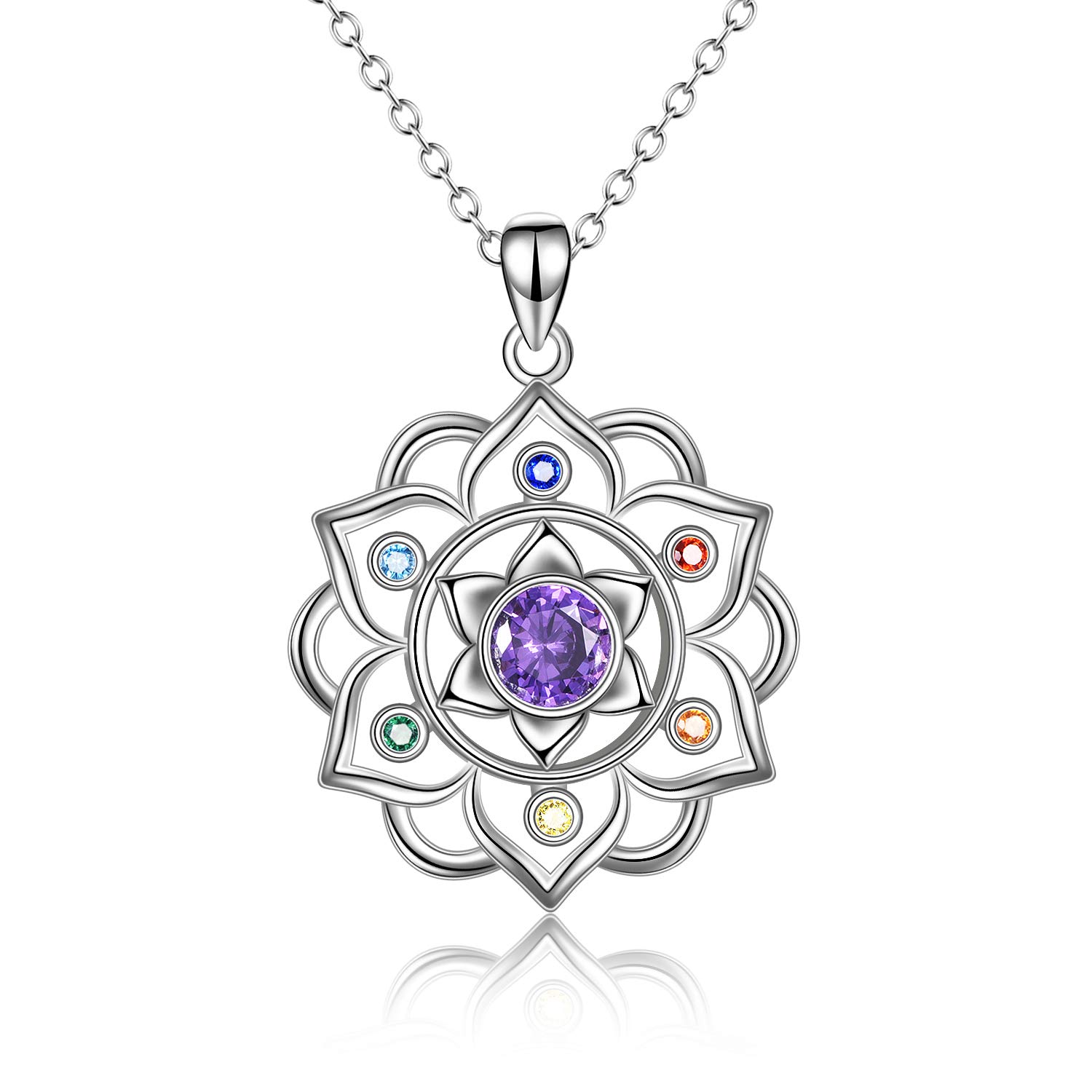 YAFEINI 925 Sterling Silver Chakra Necklace Yoga Lotus Pendant Necklace Jewelry Mother's day Gifts for Women
