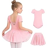 Mecceos Toddler Ballet Leotards Dance Skirt for Girls Double Cross Hollow Back Outfits Gymnastics Kids Dance Dresses