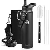 RAYMYLO Insulated Water Bottle 24oz, Triple Wall Vacuum Stainless Steel (Cold for 48 Hrs, Hot for 24Hrs), Leak Proof & Non-BPA, 24oz Hydro Water Flask with Paracord Handle & Straw Spout Lids