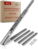 LouMaxx Drawer Runners 17mm Groove 310mm 4 Pack - Ball Bearing Slides