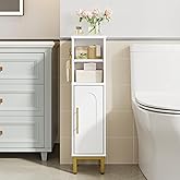 Hzuaneri Bathroom Storage Cabinet, Corner Floor Cabinet with Door & Shelves, 2Hooks, Small Narrow Storage Organizer, Toilet Paper Cabinets for Small Space, White SC16313G