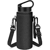 Linkidea Water Bottle Carrier with Shoulder Strap Compatible with Hydroflask Standard Mouth 18oz, CamelBak Carry Cap 20oz,Waterbottle Sling Bag Holder (Black)