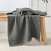 Esterra Muslin Throw Blanket 50x65 Inches Cozy Soft Lightweight Pre-Washed Cotton Blanket, All Season Breathable 4-Layer Gauze Blanket Throw for Sofa Couch Bed, Dusty Olive