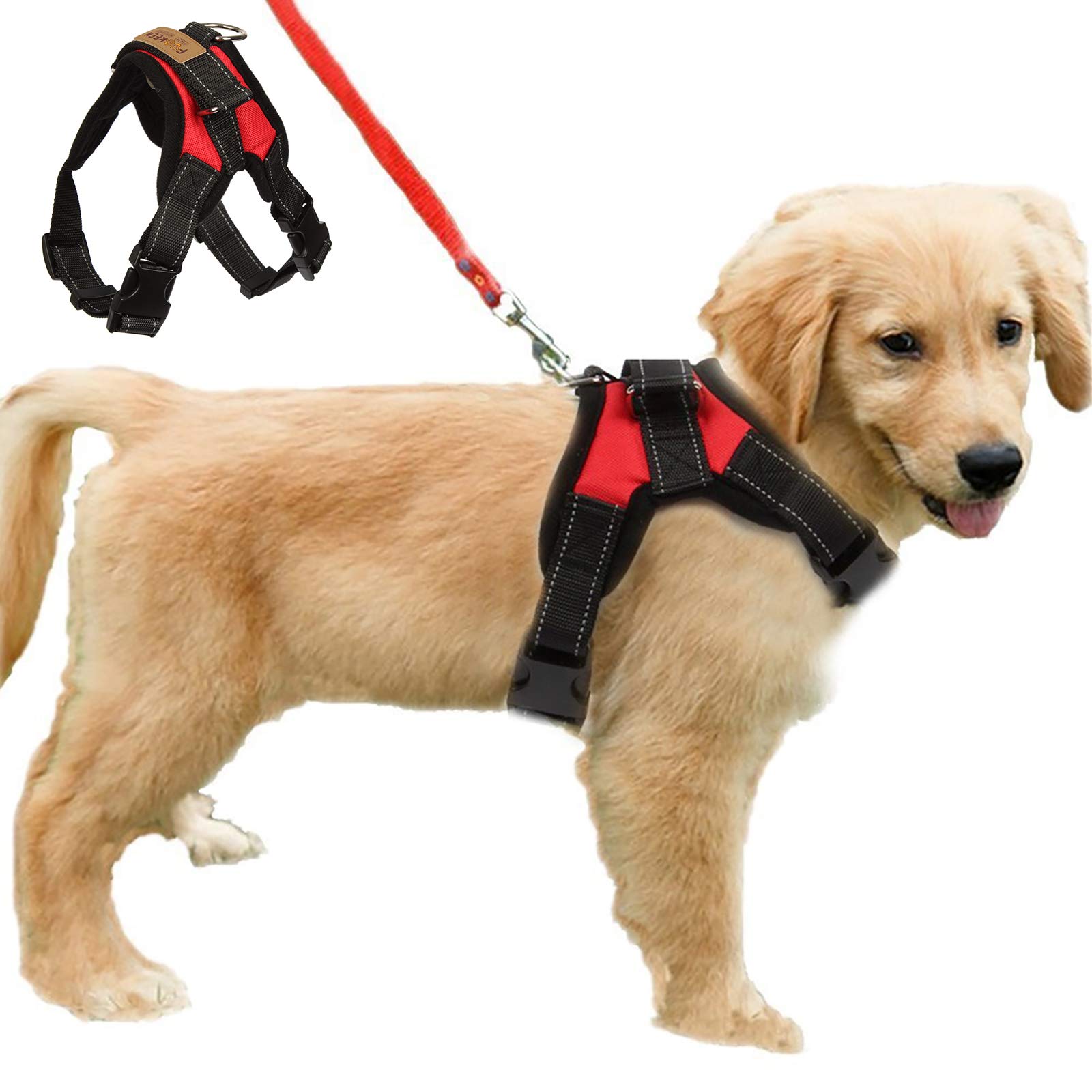 FUNKEEN PET HOUSE No Pull Dog Harness Adjustable Soft Padded Dog Vest Harnesses Chest Strap for Outdoor Walking Training Assistance (S, Red)