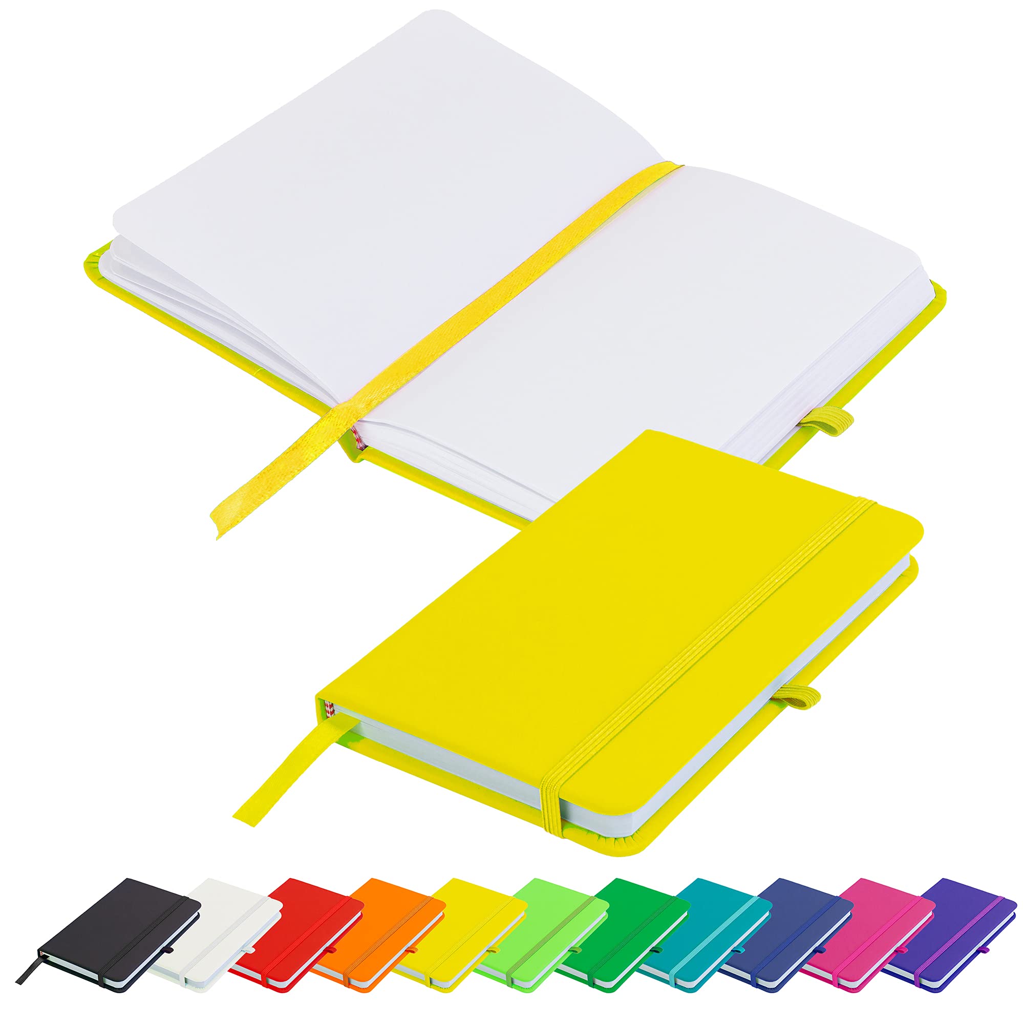 Savvy Bee Blanco Basic A6 Notebook Unlined Plain Page New Hardback Journal with pen loop, elastic closure, ribbon marker and pen loop Notepad Note Book Notes Diary Pad (Yellow)