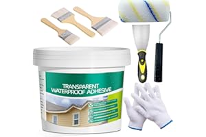QIVEAORY 5Kg/202Fl.oz Transparent Waterproof Coating Invisible Waterproof Agent Set with Indoor&Outdoor Insulating Sealant with Wooden Brush Putty Knife Cut Resistant Work Gloves Paint Roller(6L/1.58Gal)