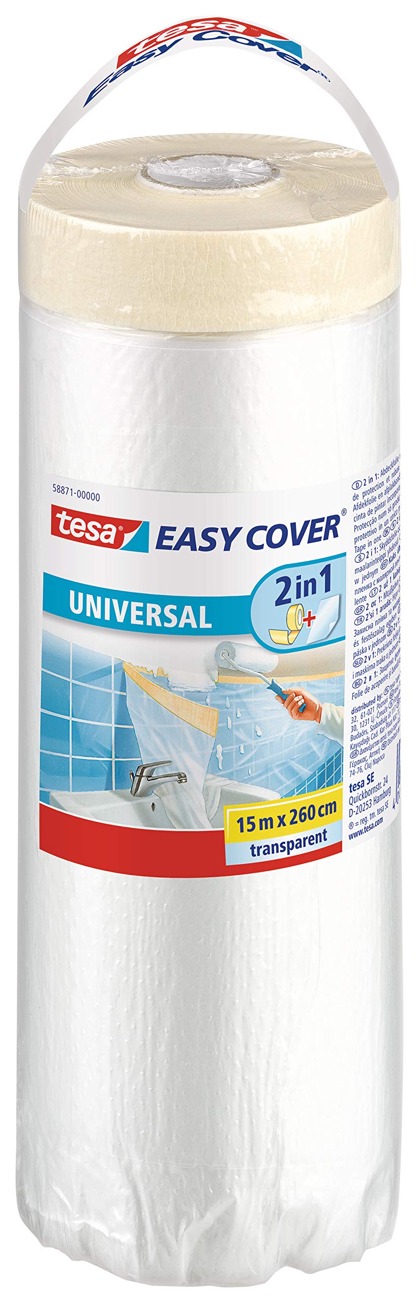 Tesa 58871 Universal Easy Cover Protective Cover, Transparent Plastic and Painting, Transparent