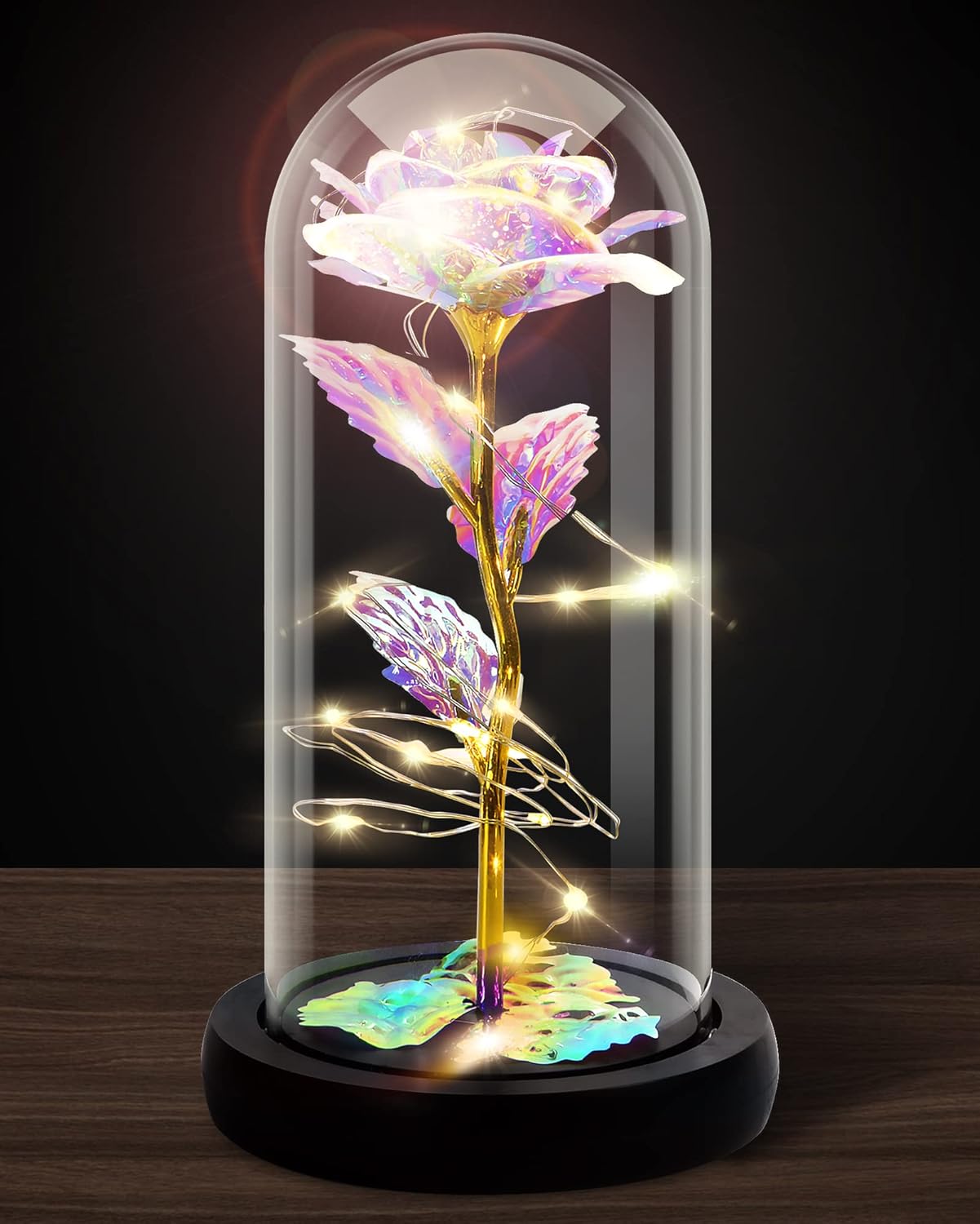 Dried & Preserved Flora - Otlonpe Preserved Forever Valentines Day Flower Gifts for Her, Glass Light Up Rose Gifts for Women Mom Grandma Girlfriend Wife Sister, Valentines Mothers Day Christmas Birthday Womens Gift (Colorful)