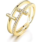Barzel 18k Gold Plated Cubic Zirconia Double Cross Ring