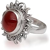 NOVICA Artisan Handmade Carnelian Cocktail Ring Sun Themed .925 Sterling Silver Red Indonesia Birthstone 'Light Of The Universe'