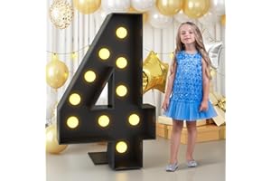 KAINSY Marquee Number 4 4ft Light up Numbers Black Large Numbers with Lights for 4th Birthday Party Decorations Giant LED Mosaic Frame Sign Letter 4 Cardboard Pre-Cut Foam Board Diy Graduation New Year