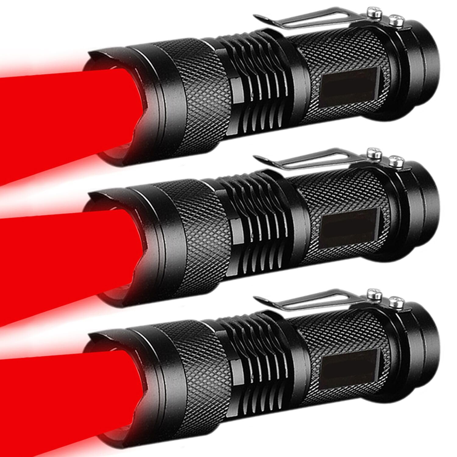 MVIOCS Red Light Flashlight, LED Red Light, Red LED Flashlights, Powerful Red Light Flashlight with Clip for Astronomy, Night Observation and Outdoor Activities (3 Pieces)
