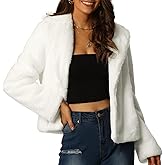 Seta T Women's Cropped Faux Fur Coat Fashion Winter Open Front Jacket Notch Lapel Long Sleeve Fluffy Coat