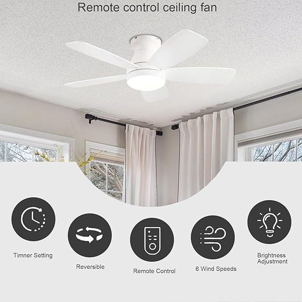 JSAITEE CEILING FANS WITH LIGHTS, 42 INCH LOW PROFILE CEILING FAN WITH LIGHT AND REMOTE/APP CONTROL, FLUSH MOUNT, REVERSIBLE, 3CCT, DIMMABLE, NOISELESS, WHITE CEILING FAN FOR INDOOR/OUTDOOR USE