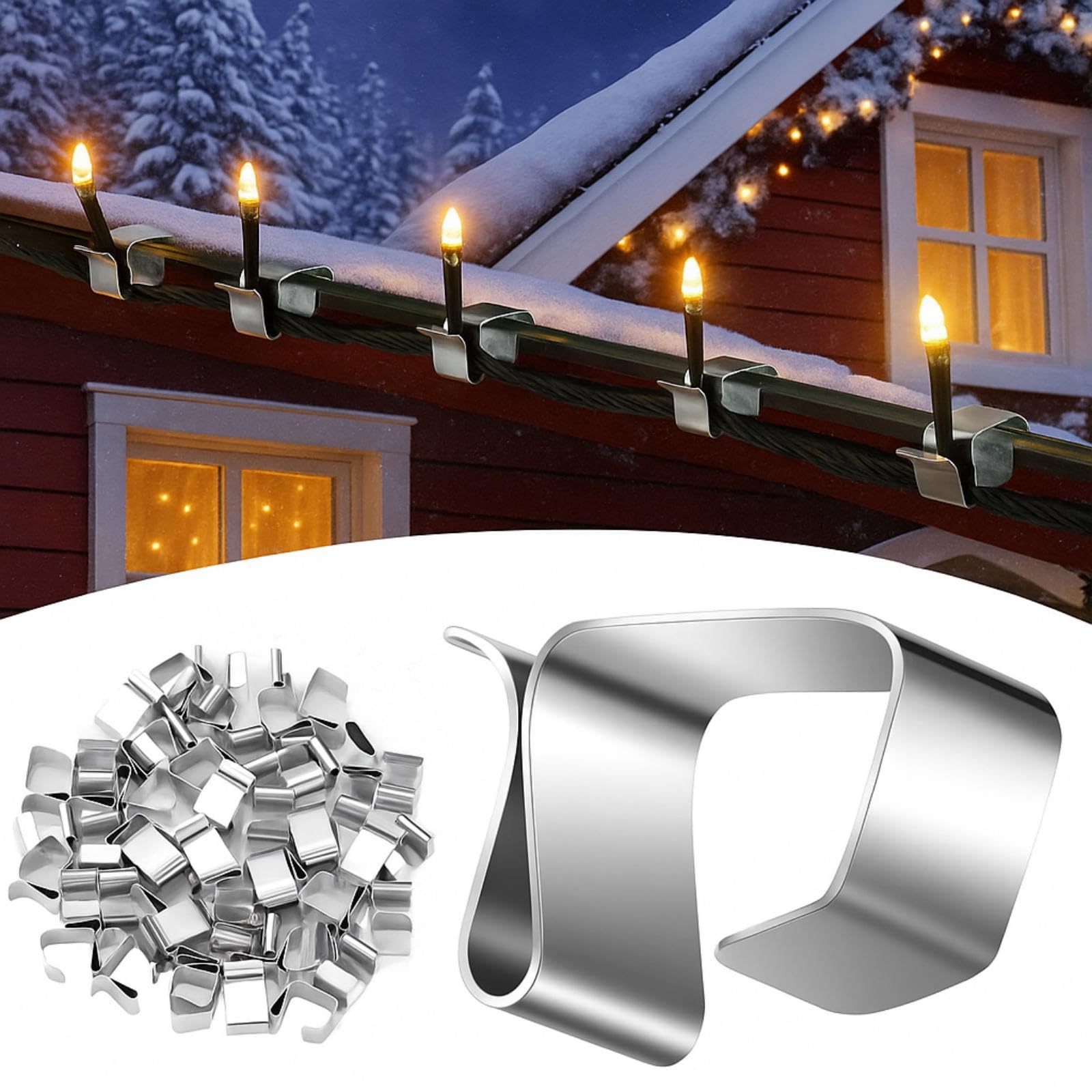 Photo 1 of 100 Pcs Lights Gutter Hook Clips for Hanging Outdoor Holiday Galvanized Lights Roof Hooks Christmas for Outside String Gutter Hangers Outdoor Seasonal Lighting for Halloween Xmas Decor (14 x 11 mm)