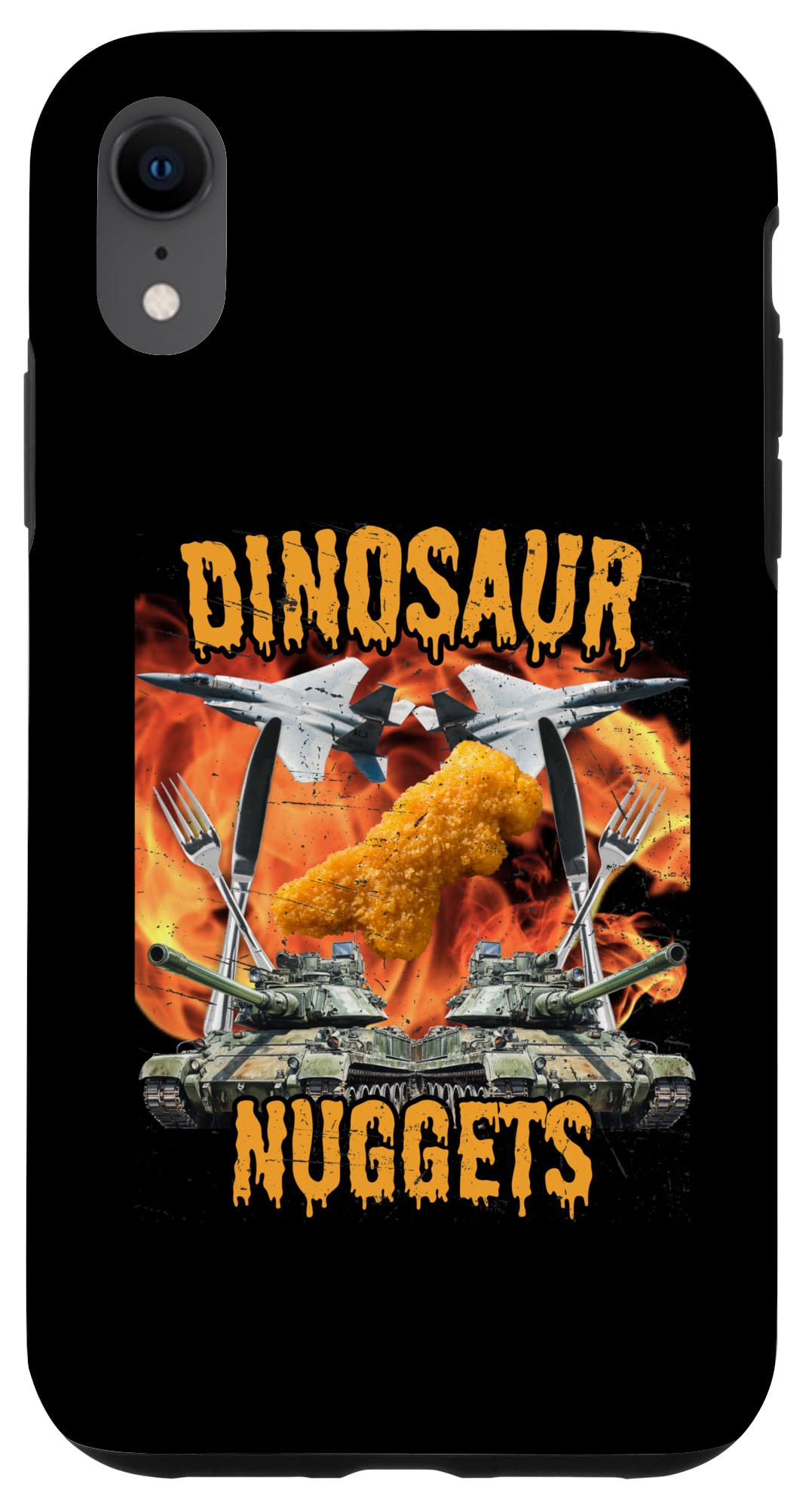 iPhone XR Funny Dinosaur Chicken Nugget Bootleg Hardcore Flames Meme Case