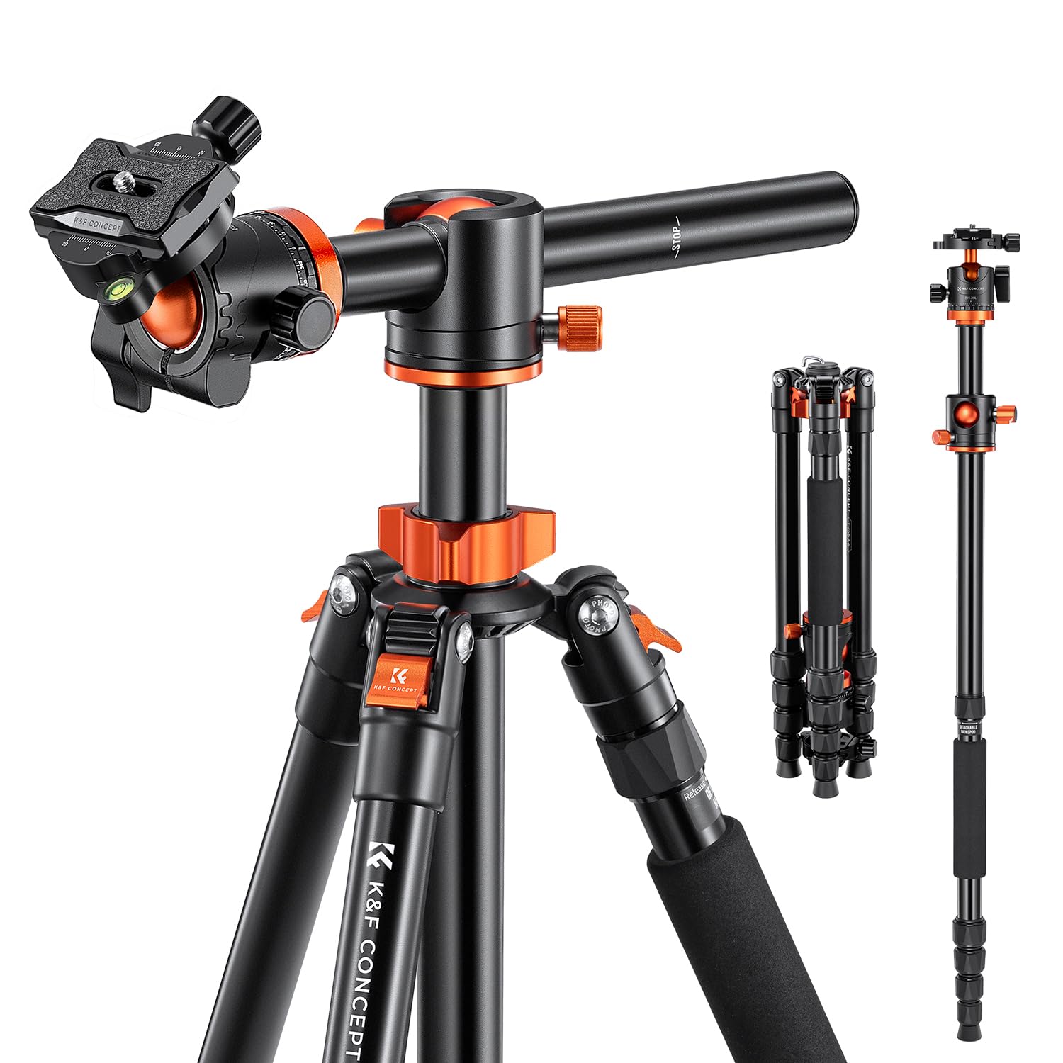 Photo 1 of K&F Concept 67 inch Camera Tripod Horizontal Aluminum Tripods Portable Monopod with 360 Degree Ball Head Quick Release Plate for DSLR Cameras T255A4+BH-28L (TM2515T1)