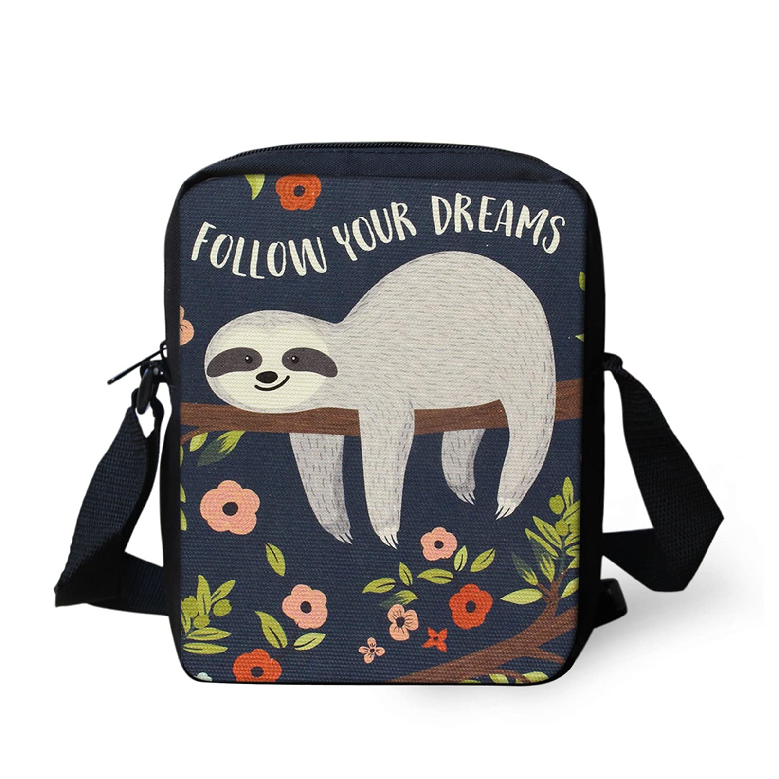Coloranimal Funny Anial Sloth Flower Printed Small Messenger Handbag for Teens Girls Boys Mini Crossbody Purse
