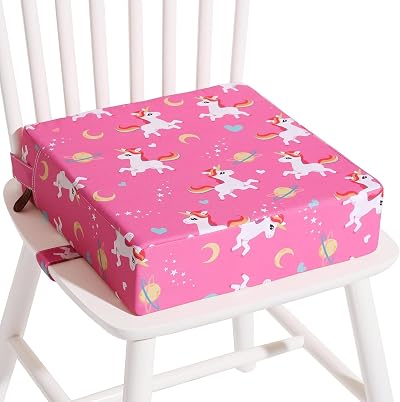 TOTIDYH Toddler Booster Seat Pink Unicorn for Dining Chair, PU Washable