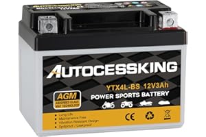 Autocessking YTX4L-BS Motorcycle Battery, 12V 3Ah Rechargeable Maintenance Free Sealed AGM Battery Powersport Replacement Battery for ATV and Scooter