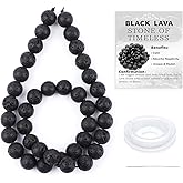 CMBYN Natural Stone Beads Round Genuine Real Stone Beading Strand Loose Gemstones DIY Smooth Bead for Bracelet Necklace Earrings Jewelry Making (Black Lava, 10mm 36 Pieces)