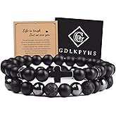 GDLKPYHS Black Obsidian Bracelet for Men - Black Tourmaline Beaded Bracelets - Mens Bracelet Set 8MM Black Onyx Hematite Lava Stone Beads Triple Protection Bracelet for Men Women Gifts