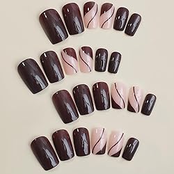 24 Pcs Fall Press on Nails Medium Square Dark Brown