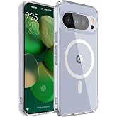 WRJ Magnetic Case for Google Pixel 9/Pixel 9 Pro 6.3-Inch,Clear | Compatible with Pixelsnap Fit for Magsafe Military Grade Drop Protection Non-Yellowing Slim Transparent Shockproof Case