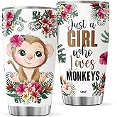 CUBICER Monkey Coffee Mug With Lid 20oz Gifts For Women Kids Adults Kids Insulated Funny Stainless Steel Tumbler Drinking Glass Travel Cup Drinking Glass Christmas Birthday Party