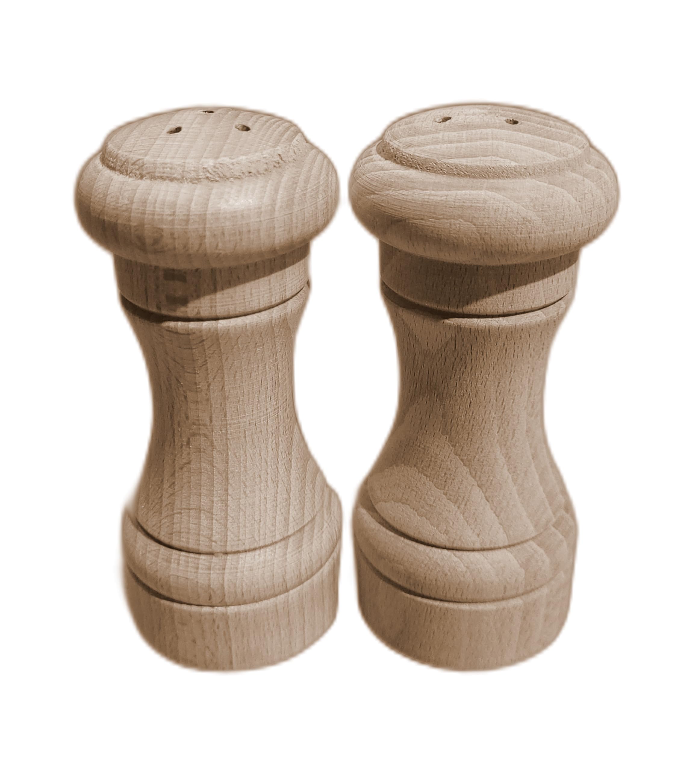 Set of 2 Wooden Salt and Pepper Pot Pots Shakers Powdery Condiment 10cm 4 inches